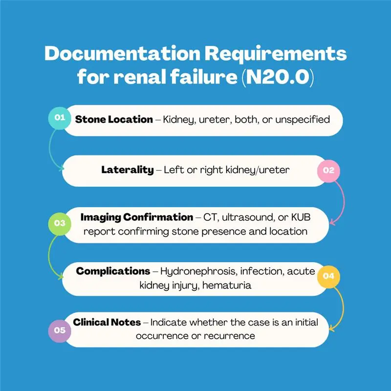 documentation requirements for renal failure (N20.0)